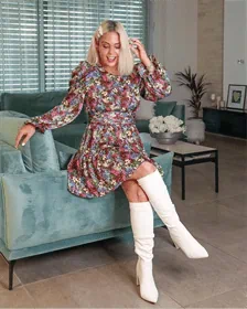 שמלת פרחים בורדו תכלת