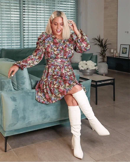 שמלת פרחים בורדו תכלת