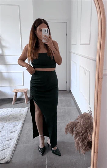 חליפת סטרפלס ירוק בקבוק