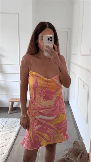 שמלה הדפס צהוב ורוד